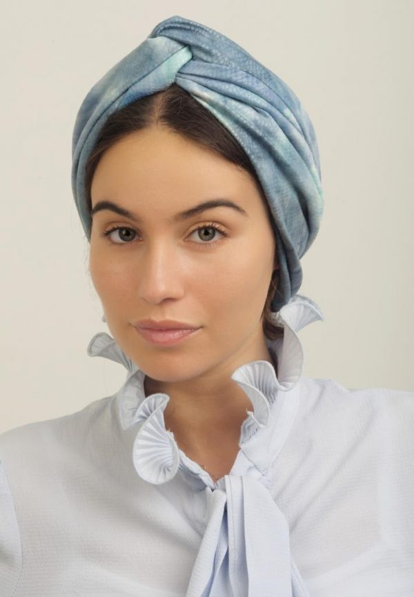 Turban Faux cuir croco bleu