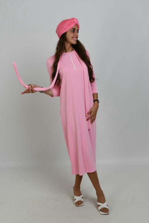 Debbie rayée rose/blanc /Tissus HERMES