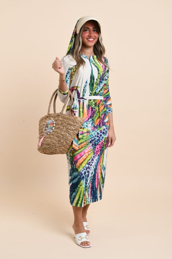 Debbie Beige/feuilles multicolores