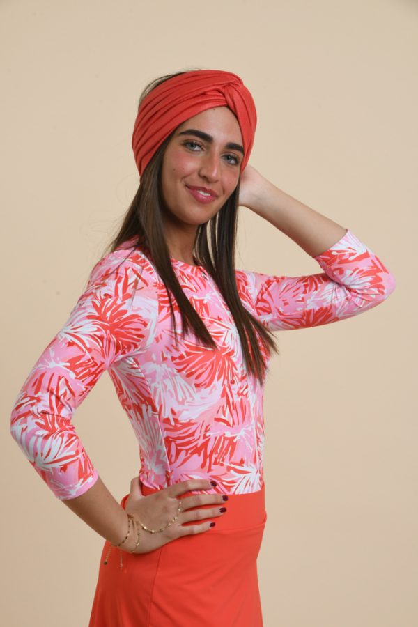 Body blanc Palmiers corail