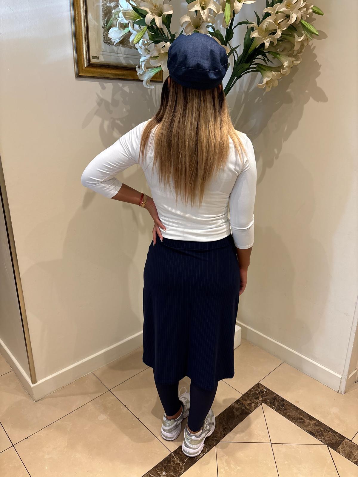 Jupe-Legging Shany bicolore marine rayé/uni – Image 3